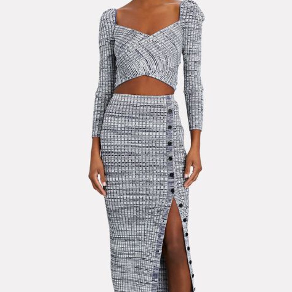 Self-portrait Blue Marled Knit Skirt Size M NEW
